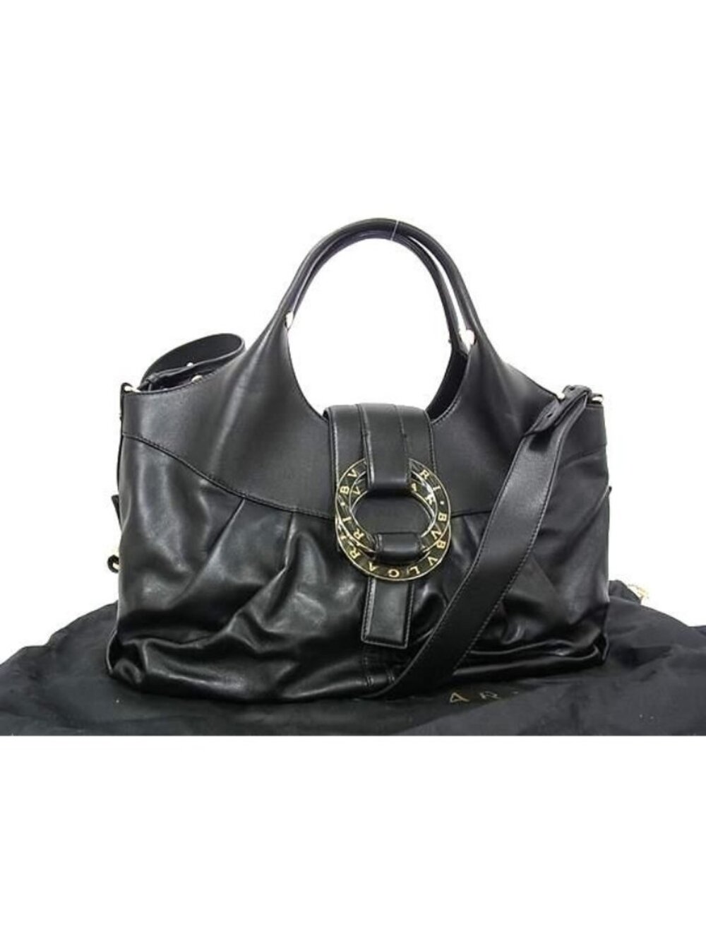 Bvlgari Chandra Leather 2-Way Crossbody Shoulder Handbag Black